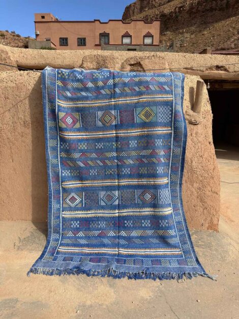 Handmade Indigo Blue Berber Sabra Silk Rug