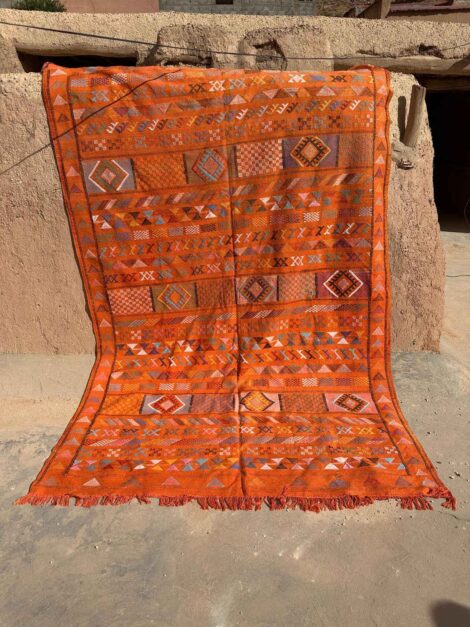 Handmade Orange Berber Silk Sabra Rug