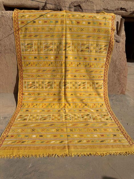 Handmade Yellow Saffron Berber Silk Sabra Rug