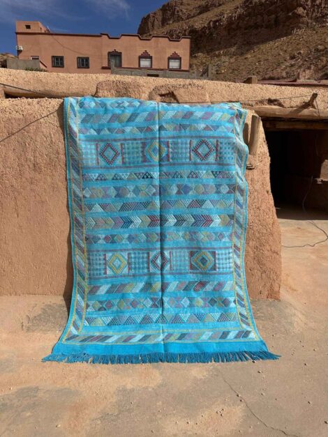 Turquoise Blue Moroccan Berber Silk Rug