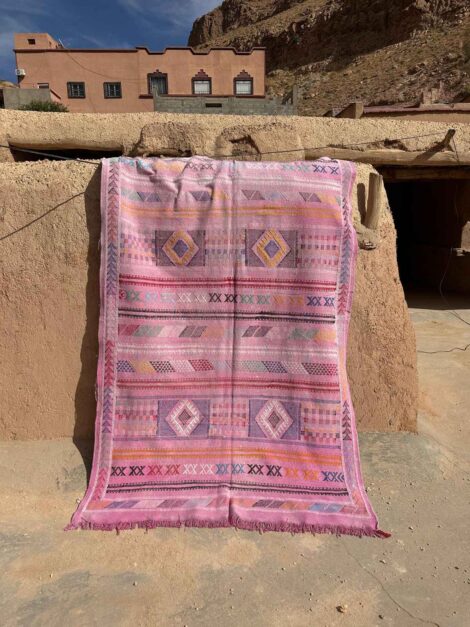 Handmade Pink Dades Rose Berber Silk Sabra Rug