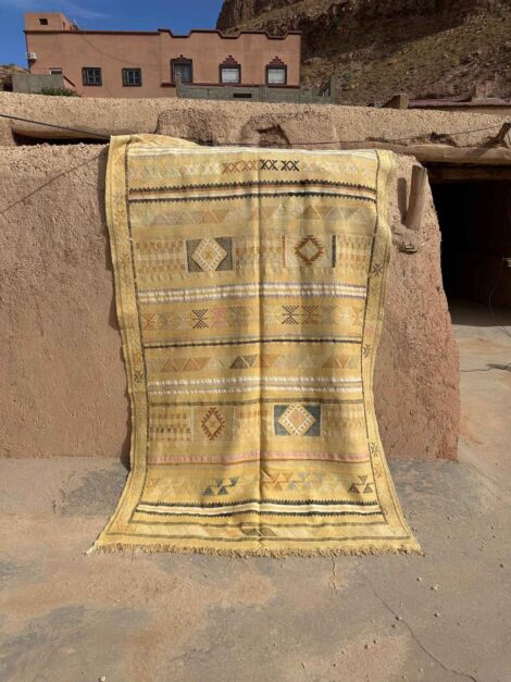 Handmade Yellow Saffron Pistil Berber Silk Sabra Rug