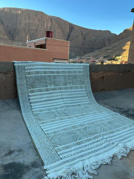 Authentic Moroccan Berber Kilim Rug Wool and Cactus Silk