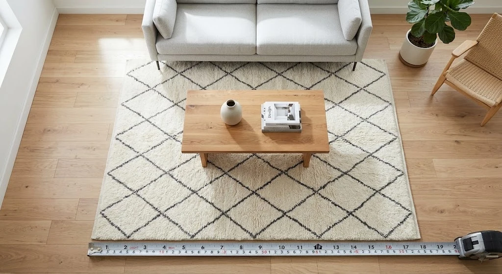 Measuring a living room before choosing a Moroccan rug size